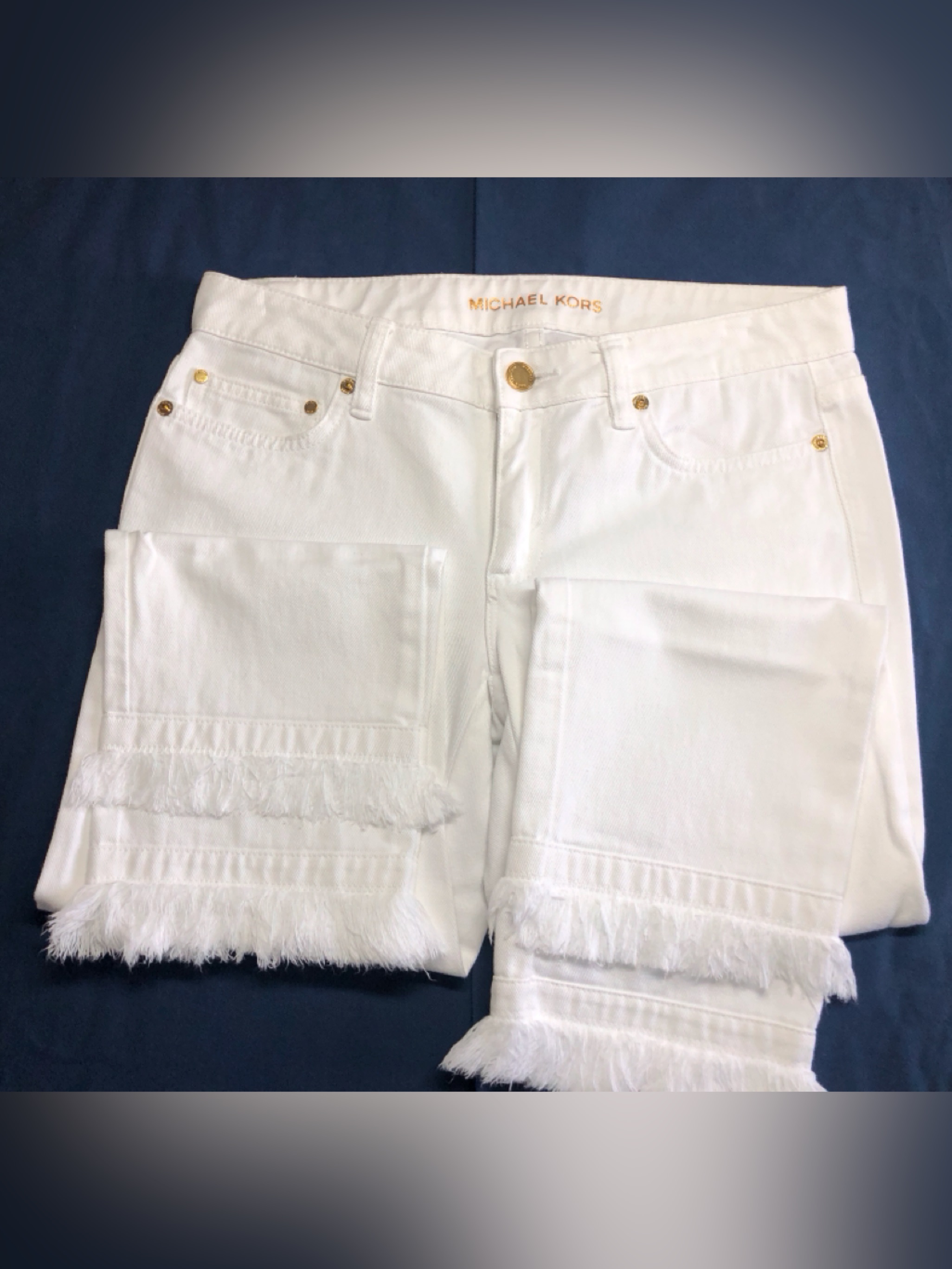 Michael Kors White Double Frayed-Hem Cropped Jeans